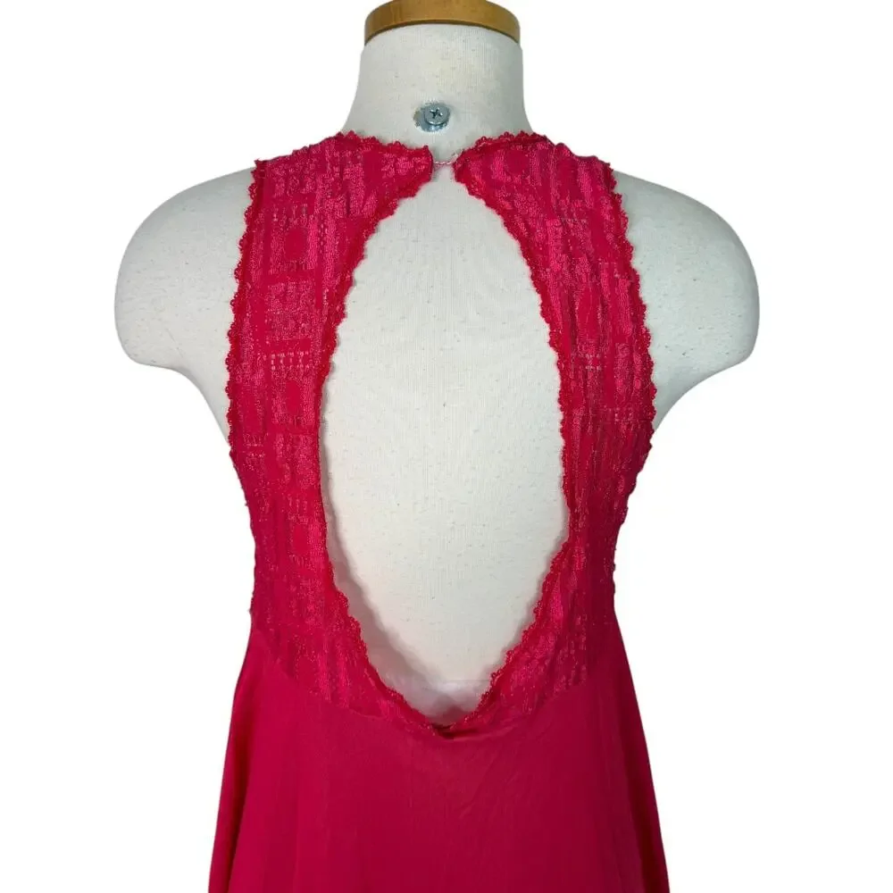Vintage Red Lace Bodice Nightgown Slip Dress Lingerie FLAW Adonna Medium - Picture 4 of 7